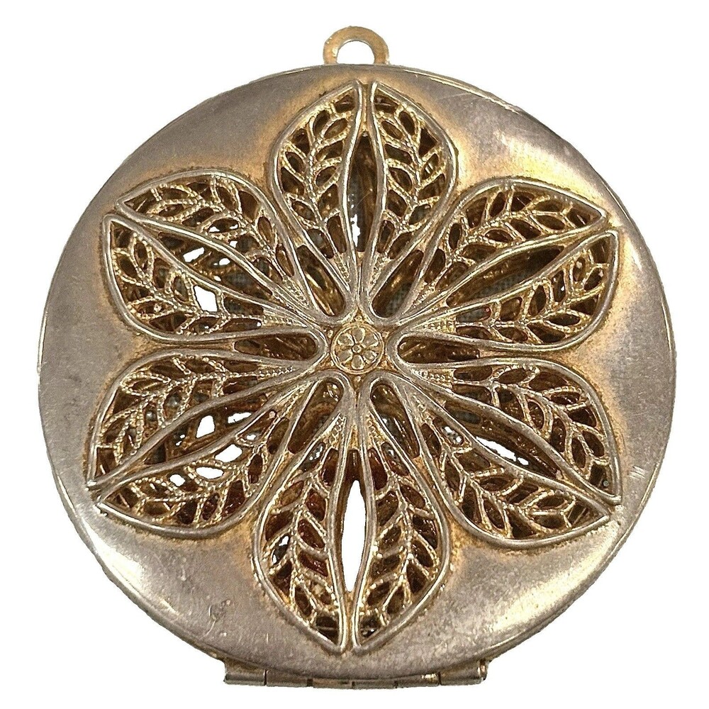 Unique Vintage Floral Filigree Perfume Locket Gold Tone Pendant Openwork
